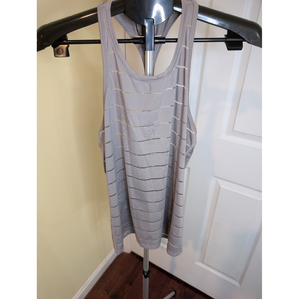 Athleta Chi Tank Top Gray Mesh‎ Stripe Racerback Activewear - Size SP